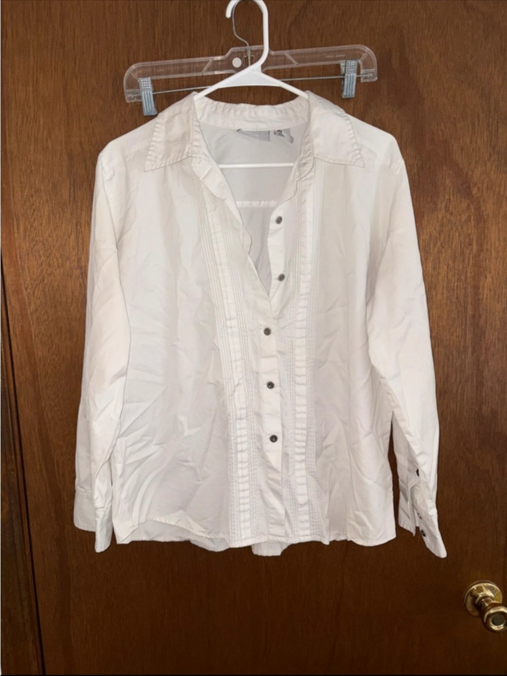 Chico's White Men's Long-Sleeve Dress Shirt with Pleated Panel